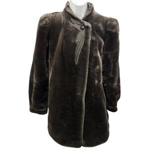 VTG Union 80s Sasson Borgazia Womens 10 Vegan Faux Fur Coat Gray Embellishment
